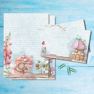 Juego de papelería Fairy Houses A5, paquete de cartas con o sin líneas, hojas individuales para notas, suministros para amigos por correspondencia, hojas y sobres para escribir por correo postal