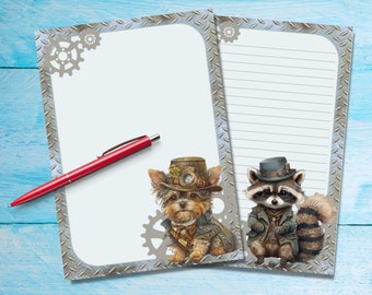 Steampunk Animals stationery letter sheets, Penpal supplies, A5 letter writing paper, Notepaper with or without lines for correspondence