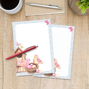 Little birds A5 letter writing paper, Pen pal supplies, Stationery lined or unlined note sheets, Cute notepaper with or without lines