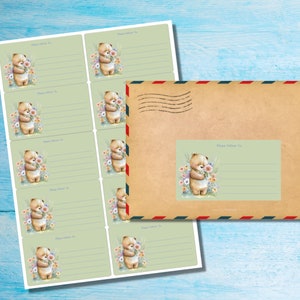 Etiquetas autoadhesivas Teddy in Spring, por favor entregue en... etiquetas, 10 etiquetas por hoja, pegatinas rectangulares de 99,1 x 57,0 mm con esquinas redondeadas