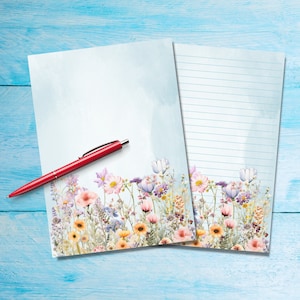 Papel para escribir cartas tamaño A5 con diseño de prado de flores, suministros para amigos por correspondencia, hojas de notas rayadas o sin rayar, lindo papel para notas con o sin líneas