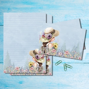 Conjunto de papelaria Bonny Flowers, papel para escrever cartas A5 com envelopes combinando, kit de suprimentos para amigos por correspondência Snail Mail, folhas pautadas/sem pauta