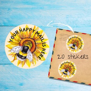 Confezione di adesivi ape girasole, graziose etichette postali rotonde opache e tagliate singolarmente, articoli per amici di penna per decorare buste