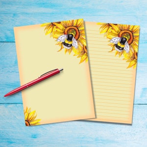 Papel para escribir cartas tamaño A5 con diseño de abeja girasol, suministros de papelería para amigos por correspondencia, hojas individuales rayadas o sin rayar, papel de acuarela con o sin líneas