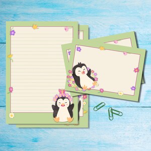 Set di cancelleria formato A5 con pinguini in primavera e buste abbinate, graziosi articoli per amici di penna, kit per posta ordinaria, fogli a righe o non a righe.