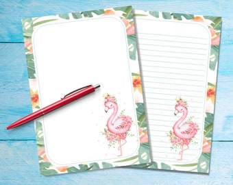 Papel para escribir cartas Flamingo A5 de acuarela, Suministros para amigos por correspondencia, Hojas de cartas forradas o sin forro de papelería, Papel de notas lindo con / sin líneas