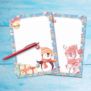 Papel de carta A5 com animais de Natal, Papel de carta natalino fofo com ou sem pauta, Suprimentos para amigos por correspondência, Presente para meia de Natal