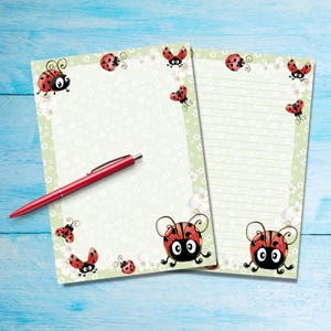 Carta da lettere A5 con coccinelle, Forniture per amici di penna, Fogli di lettere a righe o non a righe, Graziosa carta da lettere con o senza righe