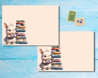 Book Bunny pack of 5 or 10 envelopes, penpal letter supplies, happy mail stationery, A6 size envelope set