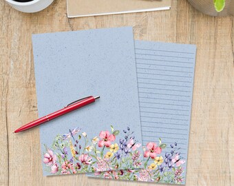 Papel de carta A5 com estampa de flores de verão, material para correspondência, folhas de papelaria com ou sem linhas, bloco de notas fofo com ou sem linhas