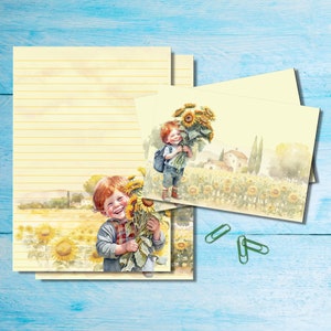 Juego de papelería para escribir cartas tamaño A5 de Sunflower Boys, kit de sobres a juego para correo postal, hojas de papel rayado o sin rayar