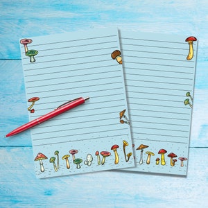 Mushroom letter writing paper, A5 pen pal lined or unlined writing sheets, Cute stationery nature notepaper