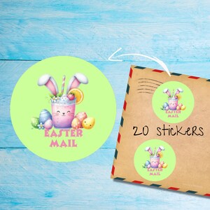 Stickers thé aux perles de Pâques, lot de 20 ronds mats coupés individuellement, jolies étiquettes décoratives Happy Mail pour courrier postal, autocollants postaux correspondant