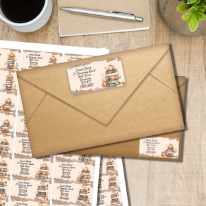 Kürbis Bücher Adressaufkleber, 24 oder 40 selbstklebende Etiketten pro Bogen, Stift Freunde rechteckige Aufkleber für Happy Mail Umschläge