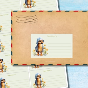 Etichette Raincoat Duck, si prega di consegnare, 10 etichette autoadesive per foglio, adesivi rettangolari Pen pal per buste di posta felice