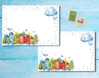 Rainbow Houses pack of 5 or 10 envelopes, penpal letter supplies, happy mail stationery, A6 size envelope set