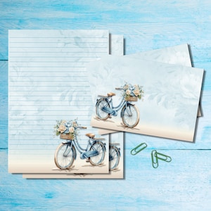 Set di cancelleria Blue Bicycle, carta da lettere A5 con buste abbinate, kit di forniture per amici di penna tramite posta ordinaria, fogli a righe/non a righe