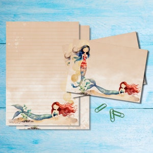 Set di cancelleria per lettere A5 con sirene e buste abbinate, graziosi articoli per amici di penna, kit per posta ordinaria, fogli a righe o non a righe