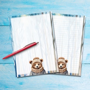 Papel de carta A5 "Winter Bear in the Wood", material de papelaria para correspondência com/sem linhas, folhas de papel pautadas ou sem linhas