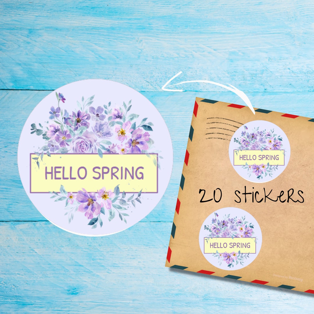 Hello Spring Signature Box Hello Spring Flowers Stickers Pack, Cute Individually Cut Round Matte ...