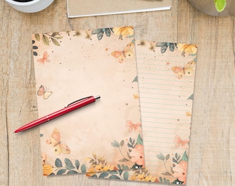Butterfly Border writing paper, Pen pal supplies, Stationery A5 letter writing sheets, Notepaper with or without lines, Cute writing paper