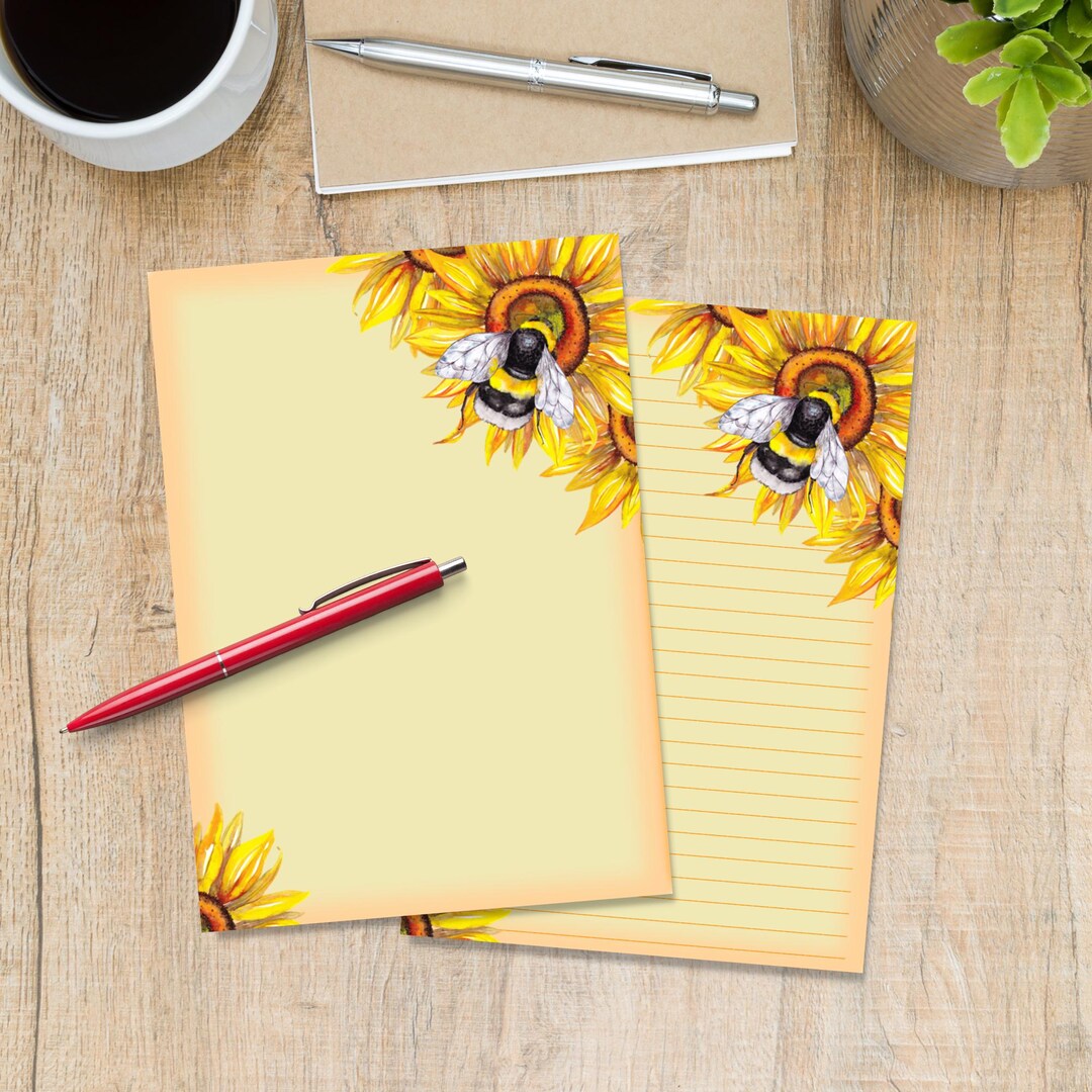 Sunflower Bee A5 Letter Writing Paper, Penpal Stationery Supplies Lined ...