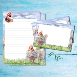 Juego de papelería Hens in Scarves, papel para cartas A5 con sobres a juego, suministros para amigos por correspondencia, kit para correo postal, hojas rayadas o sin rayar