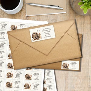 Patchwork Snail return address labels, 24 or 40 self adhesive labels per sheet, Pen pal rectangular stickers for happy mail envelopes