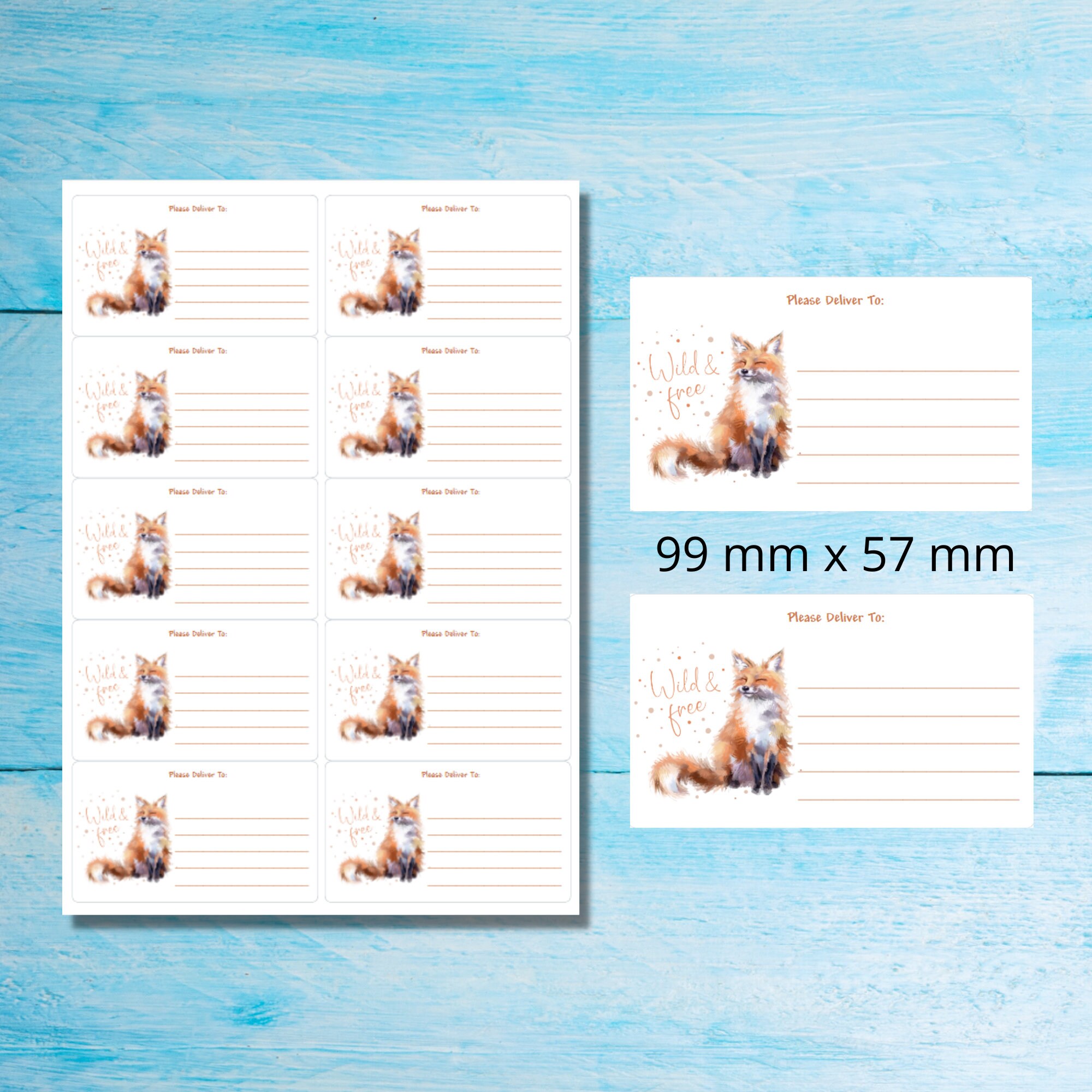 Label Fox Wild and Free Fox Self Adhesive Please Deliver To.. Labels, 10 Labels ...