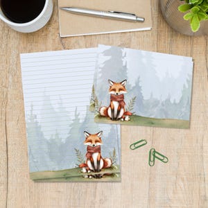 Forest Fox stationery set, A5 letter writing paper with matching envelopes, Snail mail pen pal supplies kit, Lined / unlined sheets