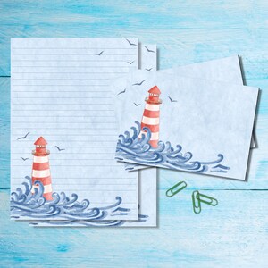 Set di cancelleria per lettere A5 Lighthouse, graziosi articoli per amici di penna, kit per posta ordinaria, fogli a righe o non a righe con buste/adesivi abbinati
