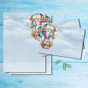Gnomes in Air Balloon stationery set, A5 letter writing paper with matching envelopes, Snail mail penpal supplies kit, Lined /unlined sheets