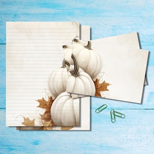 Juego de papelería White Pumpkins, papel para escribir cartas A5 con sobres a juego, kit de suministros para correo postal, hojas rayadas o sin rayar
