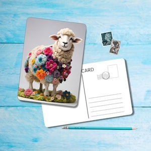 Ansichtkaart Woolly Sheep (nr. 2), A6-kaart met afgeronde hoeken, prachtige geïllustreerde postcrossing enkele kaart 14,8 cm x 10,5 cm