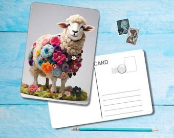 Cartolina Woolly Sheep (n.2), cartolina formato A6 con angoli arrotondati, bellissima cartolina singola illustrata postcrossing 14,8 cm x 10,5 cm