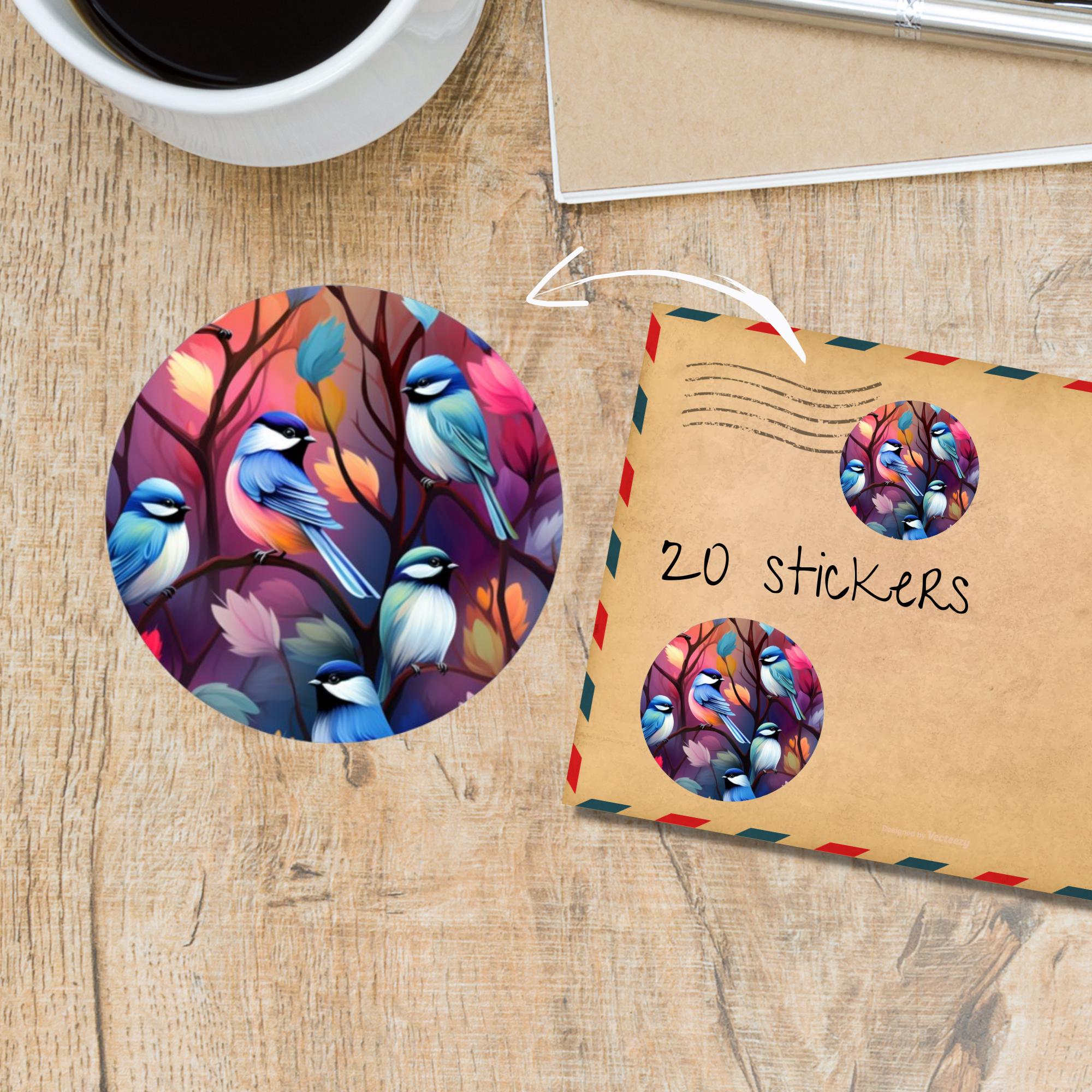 Colourful Birds Sticker Pack, Round Matte Die Cut Stickers for Pen Pals ...