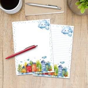 Rainbow Houses A5 letter writing paper, Pen pal supplies, Stationery lined or unlined letter sheets, Cute notepaper with or without lines