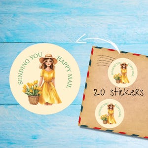 Lot d'autocollants pour cueillette de tulipes, jolies étiquettes de courrier rondes mates, mignonnes, coupées individuellement, fournitures pour correspondance pour décorer les enveloppes