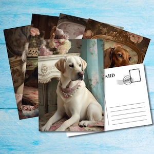 SET von 5 Posh Dogs Postkarte, A6 Größe wunderschön illustrierte Postkarte für Post Crossing, Kunstdruck Postkarte zum Einrahmen