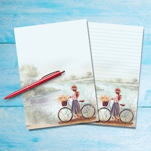 Papel para escrever cartas A5 com vista para bicicleta, folhas de papelaria fofas para cartas, materiais para correspondência, papel para cartas com ou sem linhas para cartas postais