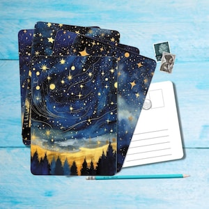 Night Sky Postcard set of 5, A6 size postcard with rounded corners, beautiful illustrated postcrossing single postcard 14.8 cm x 10.5 cm