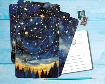 Night Sky Postcard set of 5, A6 size postcard with rounded corners, beautiful illustrated postcrossing single postcard 14.8 cm x 10.5 cm