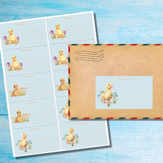 Ducklings self adhesive please deliver to.. labels, 10 labels per sheet, 99.1 x 57.0 mm rectangular stickers with rounded corners