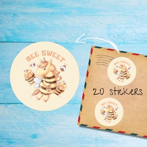 Autocollants mignons d'abeille, lot de 20 autocollants ronds mats découpés individuellement, jolies étiquettes décoratives Happy Mail pour courrier postal, autocollants postaux correspondant
