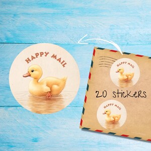 Pegatinas de pato amarillo, paquete de 20 pegatinas redondas mate cortadas individualmente, lindas etiquetas decorativas de correo feliz para correo postal, pegatinas para correo de amigos por correspondencia