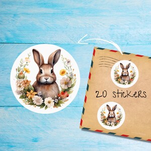 Pack d'autocollants de lapin brun, étiquettes d'enveloppes rondes mates coupées individuellement, joints/autocollants de scrapbooking/planificateur, fournitures de correspondant mignon