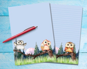 Buho owls A5 papier lettre, fournitures de correspondant, papeterie doublée ou non lignée feuilles de notes simples, papier à lettres mignon avec ou sans lignes