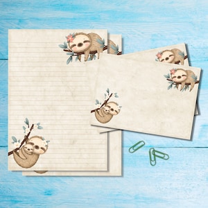 Juego de papelería de escritura de cartas Sloth A5, suministros lindos para amigos por correspondencia, kit de correo postal, hojas forradas o sin forro con sobres y pegatinas a juego