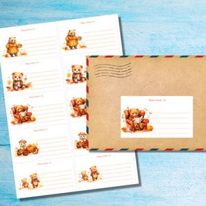 Etichette autoadesive Bears in Autumn, da consegnare a..., 10 etichette per foglio, adesivi rettangolari da 99,1 x 57,0 mm con angoli arrotondati