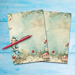 Papel para escribir cartas tamaño A5 de Tea with Alice, suministros de papelería para amigos por correspondencia, hojas sueltas rayadas o sin rayar, lindo papel para notas con o sin líneas